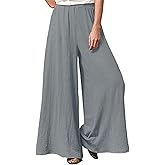 Hisanny Womens Plus Size Linen Pants Wide Leg Palazzo Trousers High Elastic Waist Flowy Culottes with Pockets