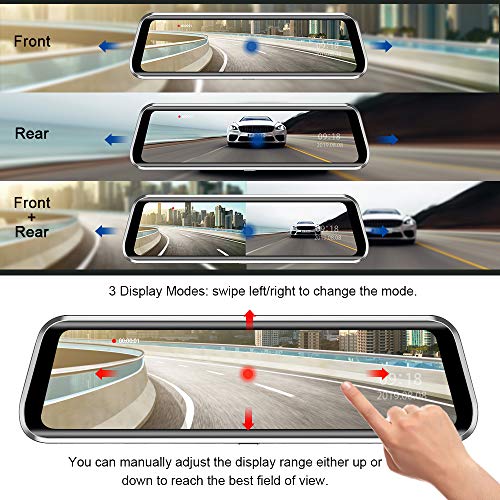 Backup Camera 9.66" Mirror Dash Cam Front Rear Dash Cameras Dual Lens 1080P Video Streaming Rear View Mirror Camera IPS Full Touch Screen Parking Monitor, Night Vision Waterproof - Thumbnail 6