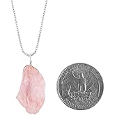 YANARA Natural Raw Pink Morganite Stone Rough Crystal Gemstone Dainty Women Pendant Necklace, Chakra Healing Crystals, Birthstone, Silver Plated Chain 18 inch