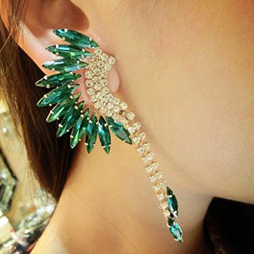 Xuanhemen 1 Pair Women Wing Tassel Rhinestone Earrings Elegant Girl Long Drop Ear Rings Lady Jewelry for Wedding Party - Thumbnail 3