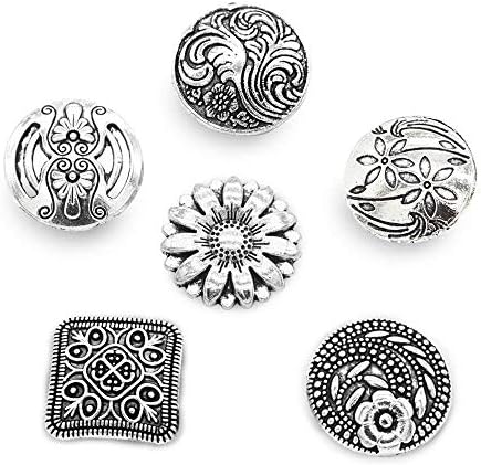 Asher 60pcs Mixed Antique Silver Color Pattern Engraved Metal Buttons (B)