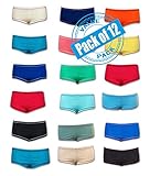 Sexy Basics Womens 12 Pack Grab Bag Cotton Spandex Boyshort Briefs, Colors May Vary (Medium -6, Assorted Solids)