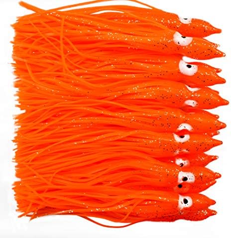 luengo 30pcs Fishing Lures Octopus Squid Skirt Bait Hoochie Trolling Soft Lure Set Orange