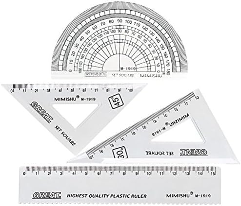 Math Geometry Tool, 4Pcs Clear Plastic Ruler Sets Protractor Triangle Math Tools for Students, School