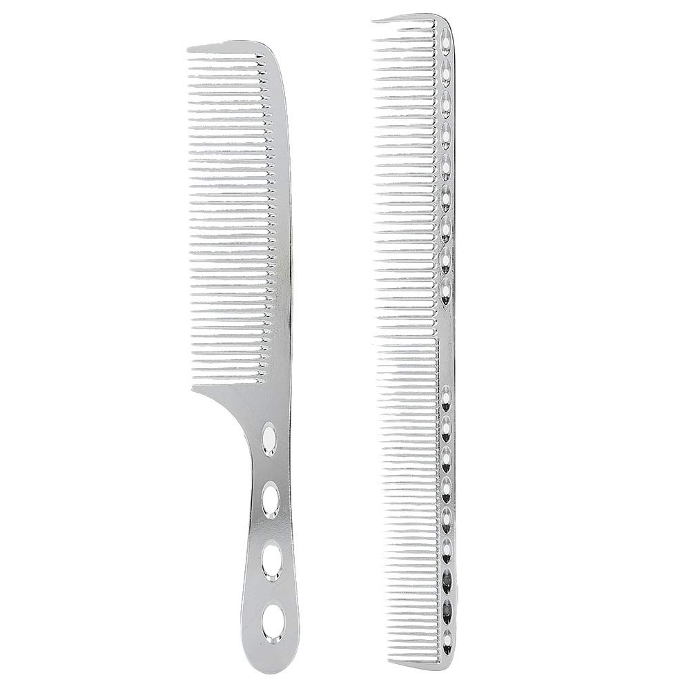 2PCS Hair Combs, Portable Stainless Steel Hair Combs Hair Stylists Professional Salon Anti‑Static Styling Comb Hairdressing Tool for All Hair Types (Silver)