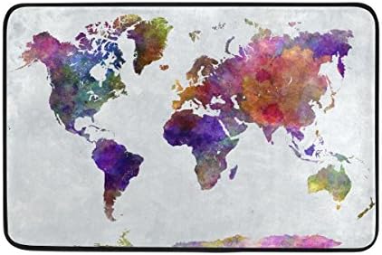 DemonCo Watercolor World Map Door Mat Rug, Map of The World Abstract Splatters Pinting Welcome Mat Doormat Entrance Kitchen Bathroom Mat Rug Outdoor Indoor Decor 23.6 X 15.7 Inches