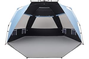 Easthills Outdoors Instant Shader Dark Shelter XL Beach Tent 99" Wide for 4-6 Person Sun Shelter UPF 50+ with Extended Zippered Porch Sky Blue