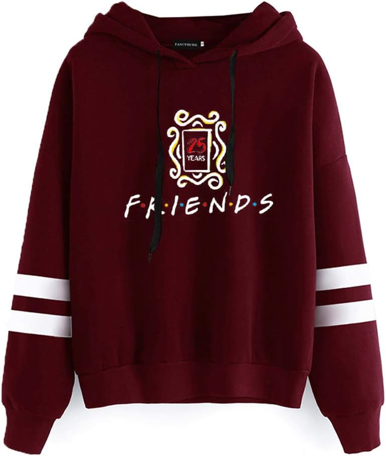 Tiffley Time Women's Friends TV Show 25th Anniversary Hoodie Long Sleeve Pullover Sweatshirt(XL Burgundy)