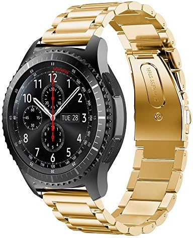 Samsung Gear S3 Classic/ Frontier Band SUNDA Premium Solid Stainless Steel Watch Band Link Bracelet Strap for Samsung Gear S3 Classic Gear S3 Frontier sports Smart Watch Fitness(Steel Gold)