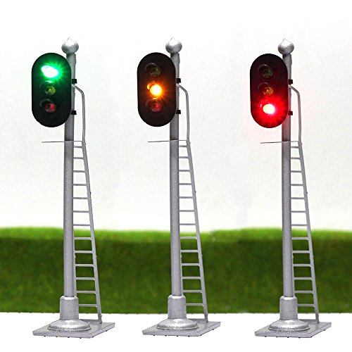 Evemodel HO Scale Model Railroad Train Signals 3-Lights Block Signal G/Y/R (3 pcs)