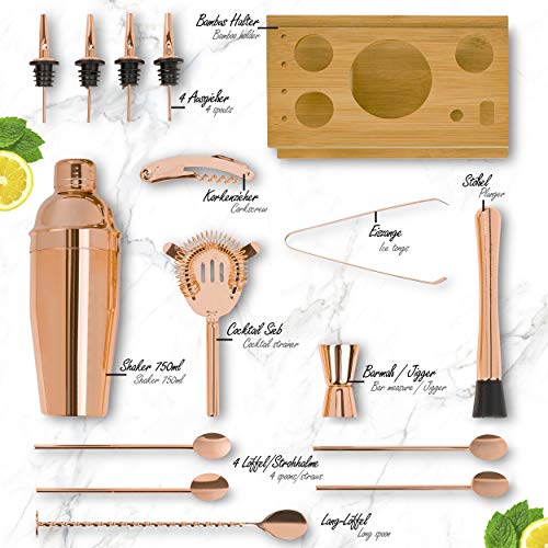 ONVAYA® Cocktail Set in Rosé-Gold | Cocktail Geschenkset mit Bambus-Halter | Cocktail Shaker Set | professionelles… – Bild 3
