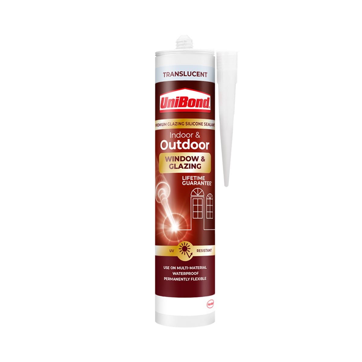 UniBond Perfect Finish Indoor Glazing Sealant, Transparent Silicone Sealant, Weatherproof, Ideal for Metal, Wood, Bricks, Ceramics, Glass, 1 x 277g Cartridge
