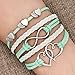 DemiJewelry Infinity Bracelet Green Love Heart Charm Leather Bracelets