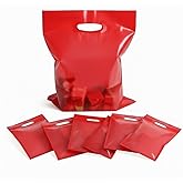 Odseciran 100 Pack Plastic Party Favor Bags with Handles, Goodie Treat Bags Bulk, Party Gift Bags for Candy, Weddings, Church & Holiday Events, Multiple Sizes(Red, 6" X 8")