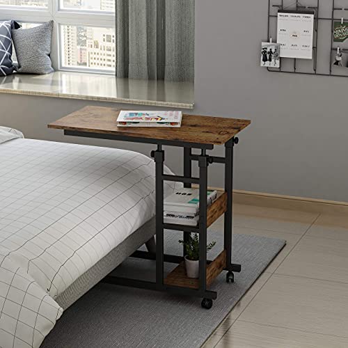 Up and Down Side Table on Wheels with Storage Shelves,Height Adjustable
