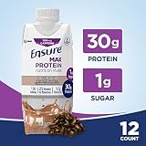 Ensure Max Protein Nutritional Shake with 30g of High-Quality Protein, 1g of Sugar, High Protein Shake, Café Mocha, 11 fl oz, 12 Count
