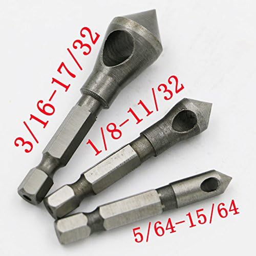 Here4Tool HT23017 90 Degree Imperial Slant Chamfering Drill Bits Set 3-Piece