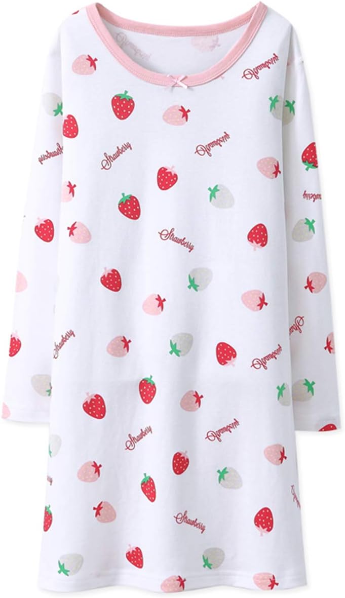 DGAGA Kids Girls Cotton Lace Nightgown Long Sleeve Solid Sleepwear Top Dresses
