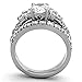 Marimor Jewelry His and Her 3 Piece Stainless Steel 2.50 Carat Cubic Zirconia Bridal Set and Men's Wedding Band