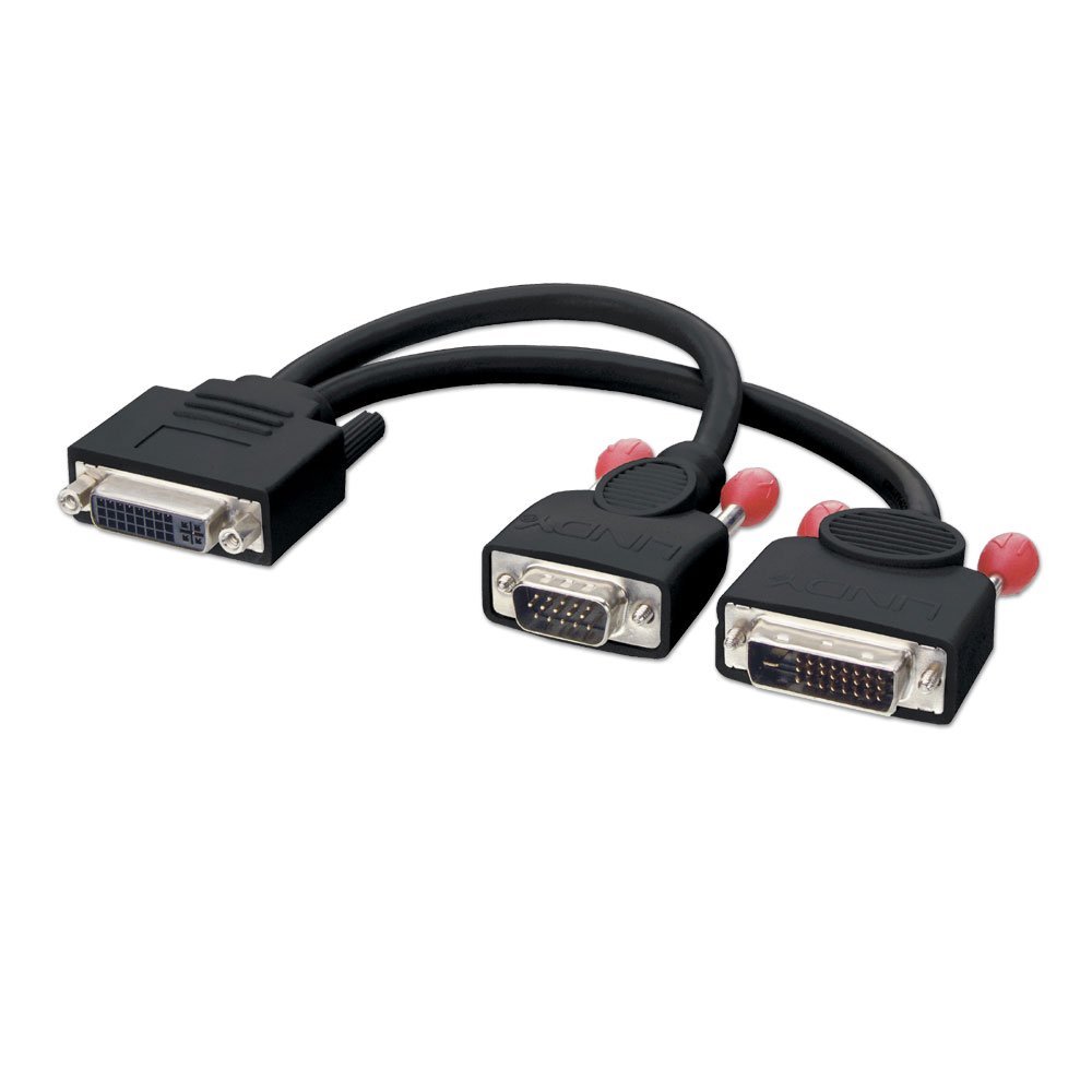 LINDY DVI-I F to DVI-D M & VGA M Splitter Cable, Black