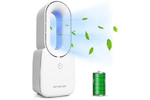 CONBOLA Rechargeable Desk Fan, Bladeless Battery Operated Fan Small USB Quiet Table Fan, 11.8 Inch Personal Fan with Touch Control 5-Colors Decorative LED Light for Office Bedroom（White）