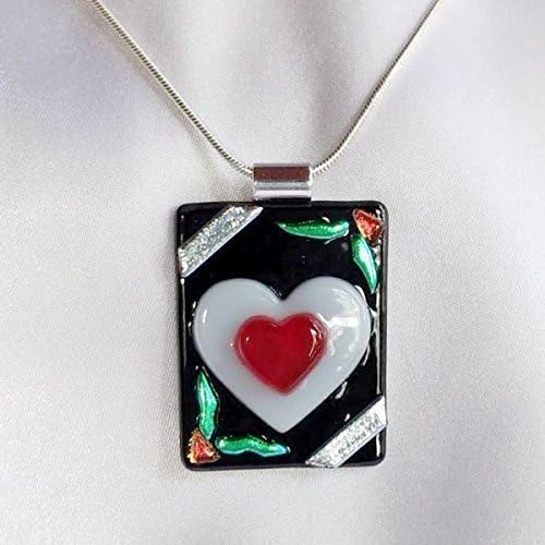 ACE of HEARTS Red Heart dichroic fused glass jewelry pendant Necklace