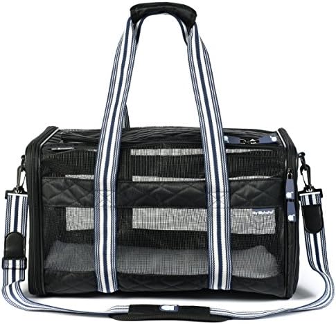 Large/Med Sized Deluxe Soft Sided Cat Dog Carrier - Airline Approved - Foldable Design with Removable Fleece Bed