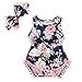 Toddler Girl Clothes, Bobora Great Quality Material Baby Bodysuit Blue Floral Print Tassel Jumpsuit & Elastic Adjustable Headband(24M/XL, Blue-Flower A)