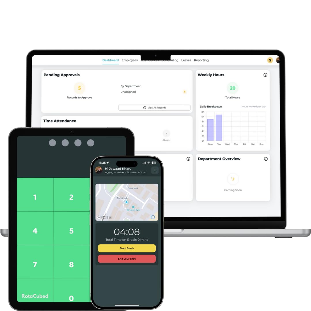 Employee Attendance Time Tracking Wifi Tablet pin/Face Clocking system Including Cloud Software & UK Support RotaCubed