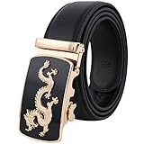 Tanpie Men's Leather Belt Automatic Alloy Buckle 35mm Ratchet Belt Gold and Silver Dragon (32-36in.(110cm), Gold)