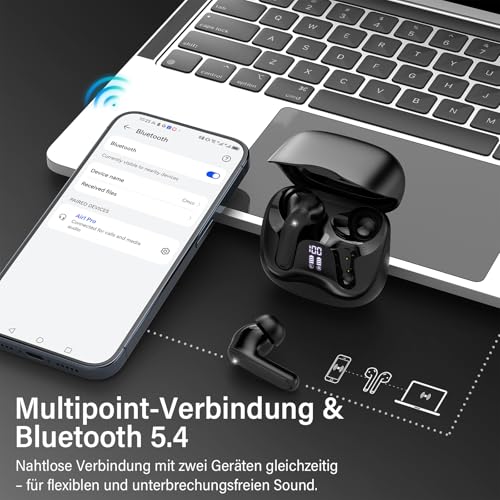 Bluetooth Kopfhörer mit Hybride Aktive Geräuschunterdrückung, In Ear Kopfhörer Kabellos Bluetooth 5.4, 6Mic, 49Std. Wiedergabe, kraftvoller Bass, 8 EQ-Modi, APP-Steuerung, kabelloses Laden, Multipoint