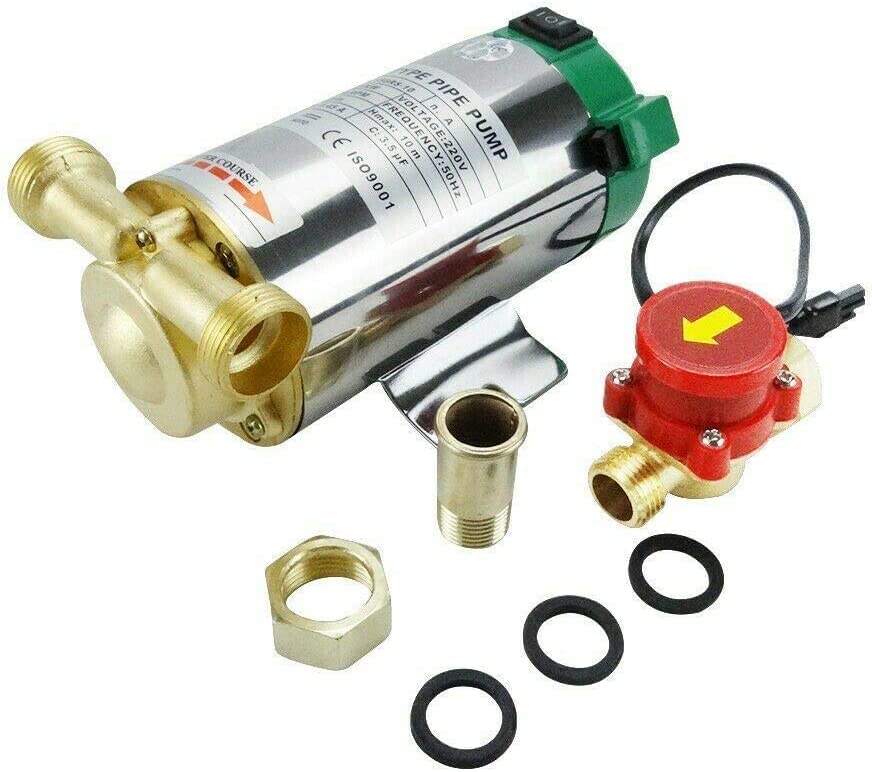 EVERGD Stainless Steel Electric Automatic Hot Cold Water Pressure Booster Pump for Shower Washing Machine Home Garden (90W)