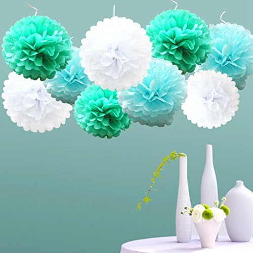 18pcs Mix Tissue Hanging Paper Pom-poms, Flower Ball Wedding Party Outdoor Decoration Premium Tissue Paper Pom Pom Flowers Craft Kit (Blue Shade)