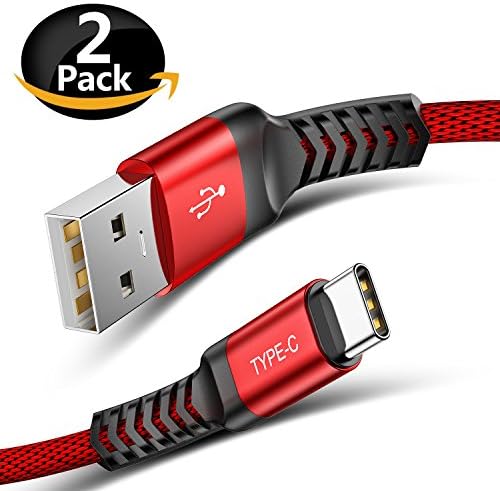 USB Type C Cable, iAlegant (2 PACK 6.6ft) USB to USB C Cable Nylon Braided Fast Charger cord for Samsung Galaxy Note 8 S8 Plus,Google Pixel xl 2,LG G5 G6 V20 V30,Nintendo Switch,Moto Z Z2 Force (Red)
