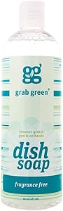 Grab Green Naturally-Derived, Biodegradable Liquid Dish Soap, Fragrance Free, 16 Ounce Bottle