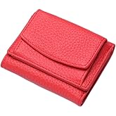 Mudono Small Wallet for Women Genuine Leather RFID Blocking Card Holder Minimalist Tri-fold Cash Wallet with Snap Coin Pouch