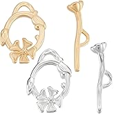 Beebeecraft 10Pcs 2 Colors Toggle Clasps for Bracelets 24K Gold & Sterling Silver Plated Brass Flower Floral OT T Bar Clasps Link Connectors Round Ring for Jewelry Making Necklace DIY Crafts