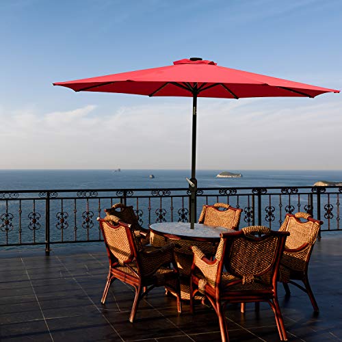 Ainfox 9 FT Solar Patio Umbrella, 32 LED Lighted with Tilt w/Crank Adjustment, 8 Steel Umbrella Ribs, Outdoor Waterproof Fade-Resistant Fabric for Garden, Deck, Backyard, Pool