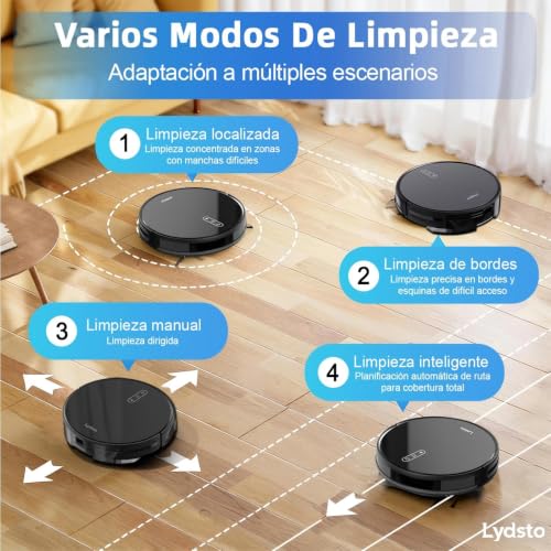 Lydsto G1 Aspirador y trapeadora, Aspiradora Robot Inteligente Trapeadora,con 2.4G Wi-Fi/App,Autocarga 5000pa, para Limpiar Cabello Y Pisos (Negro)