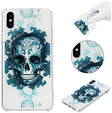iphone XS/X Case Fanxwu Transparent Painted Pattern Soft TPU Silicone Air Cushion Design Skin Case Anti-Scratch Protective Cover - Skull
