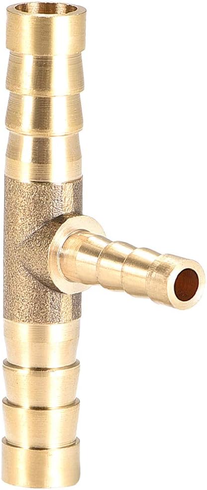 sourcing map Tee Brass Barb Fitting Reducer 3 Way, Fit Hose ID 8mm x 5mm x 8mm, Gold - Image 4