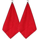 Myartte 2pcs Golf Towels for Golf Bag for Men Women Golfer Microfiber Fabric Waffle Pattern 16’’×16’’(Red)