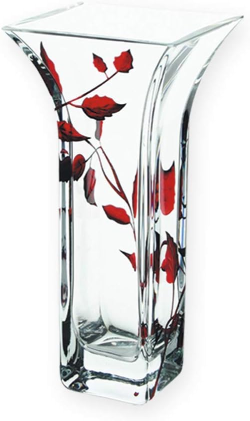 Quality Contemporary Ruby Leaf Tendril Square Column Flare Flower Vase