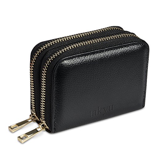 Takyu RFID Wallet for Women, Ladies Designer Wallets With Double Zipper (Black)