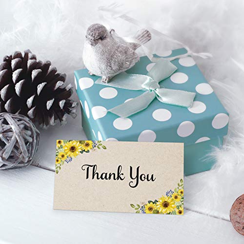 321Done Thank You Notecards Small (Set Of 50) Business Card Size 3.5" X 2" - Sunflowers Rustic