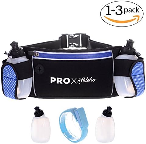 Premium Running Hydration Belt with 2 No-Cost Bottles and LED Lighted Armband plus Waist Bag in the Best Value Bundle Available. Securely Holds iPhone 7, 8, and X Waterproof Pocket, Bounce Free