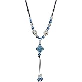 Zlanderah Boho Style Colorful Ceramic Bead Strand Necklace Adjustable Bohemian Jewelry Gift for Women, Fashion Clothing Matching Necklace