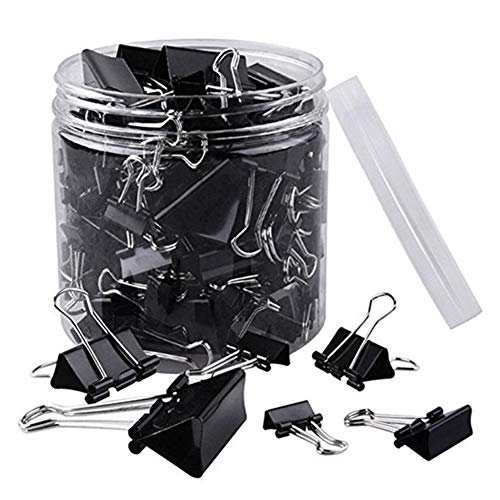 MeetUs 120 Pcs Paper Binder Clips Paper Clamp with Box for Office, School and Home Supplies, Assorted 6 Sizes & Black Color