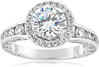 925 Sterling Silver Round CZ Engagement Ring with Surrounding CZ stones, Smaller CZ stones on Band (8)