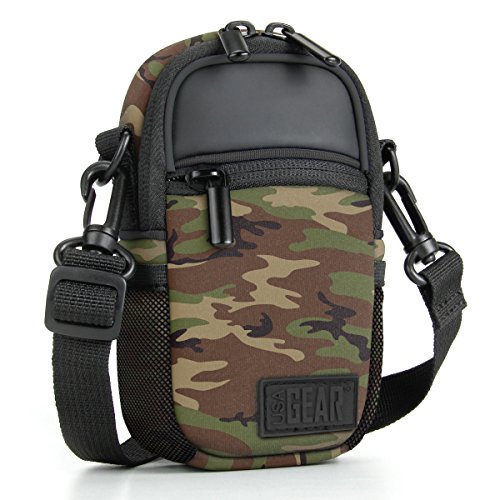 USA GEAR Compact Camera Case (Camo Green) Point and Shoot Camera Bag with Accessory Pockets, Rain Cover and Shoulder Strap-Compatible with Sony CyberShot, Canon PowerShot ELPH, Nikon COOLPIX and More